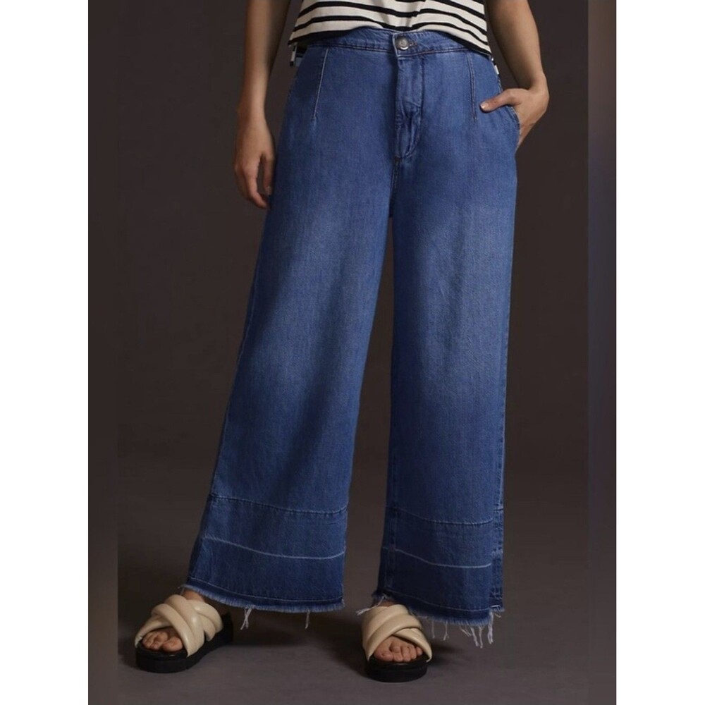 Anthropologie Pilcro Castaway High Rise Wide Leg Jeans Women size 31" Blue Denim